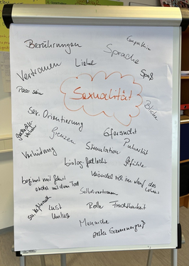 Eine Flipchart-Tafel mit einer Stichwortsammlung zum Thema Sexualität